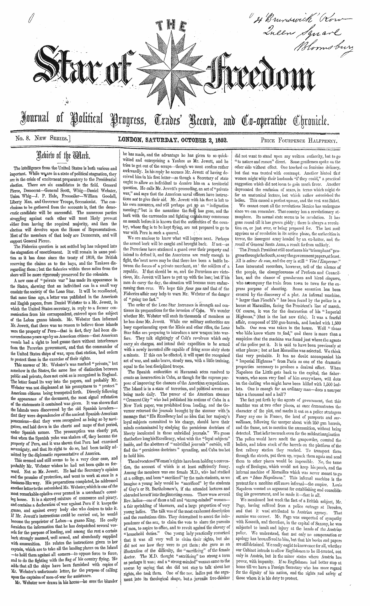 Northern Star (1837-1852): jS F Y, 2nd edition - The Intelligence From The "United States...