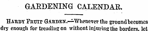 GARDENING CALENDAR. Haudy Fruit Gaudex.—...