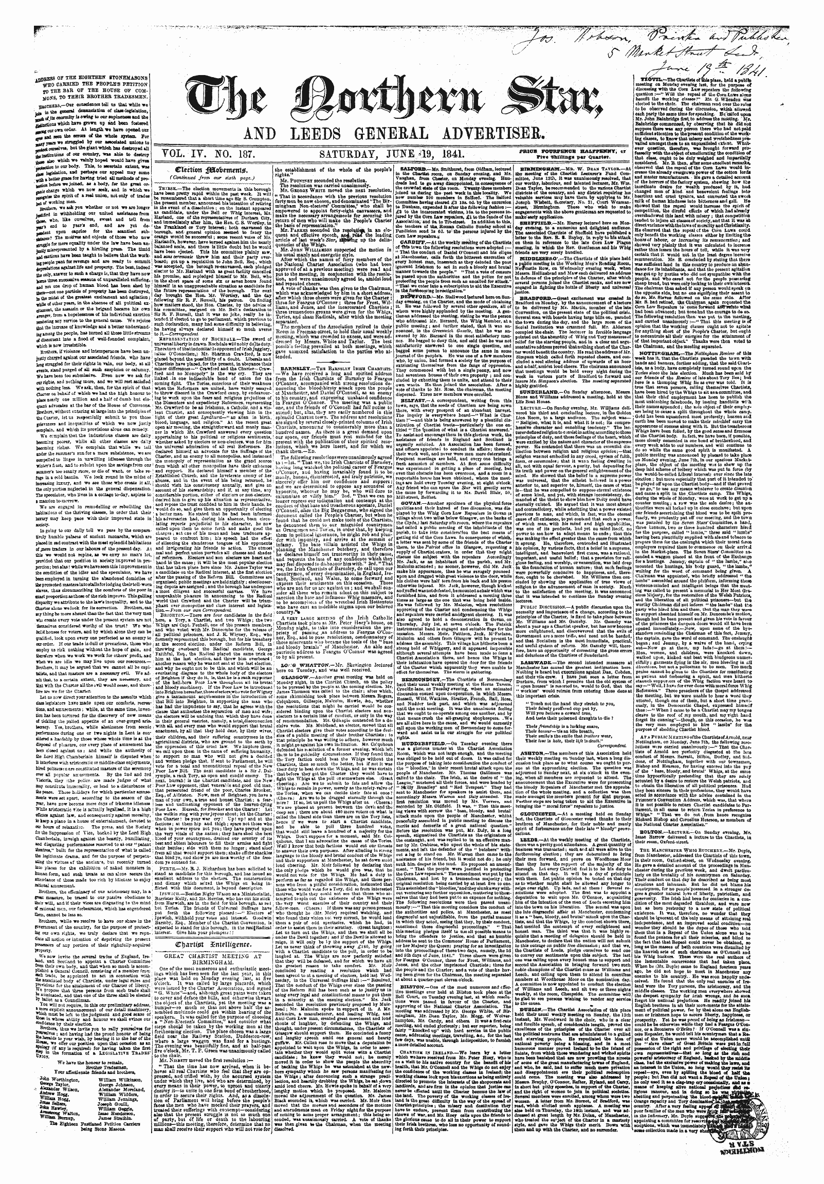 Northern Star (1837-1852): jS F Y, 3rd edition - Cparttgi Zaitelli&Ente