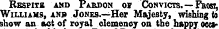 Respite and Pardon of Convicts.—Pbosi, Williams, anb Jones.—Her Majesty, wishing to show an act of royal clemenoy on the happy occa*