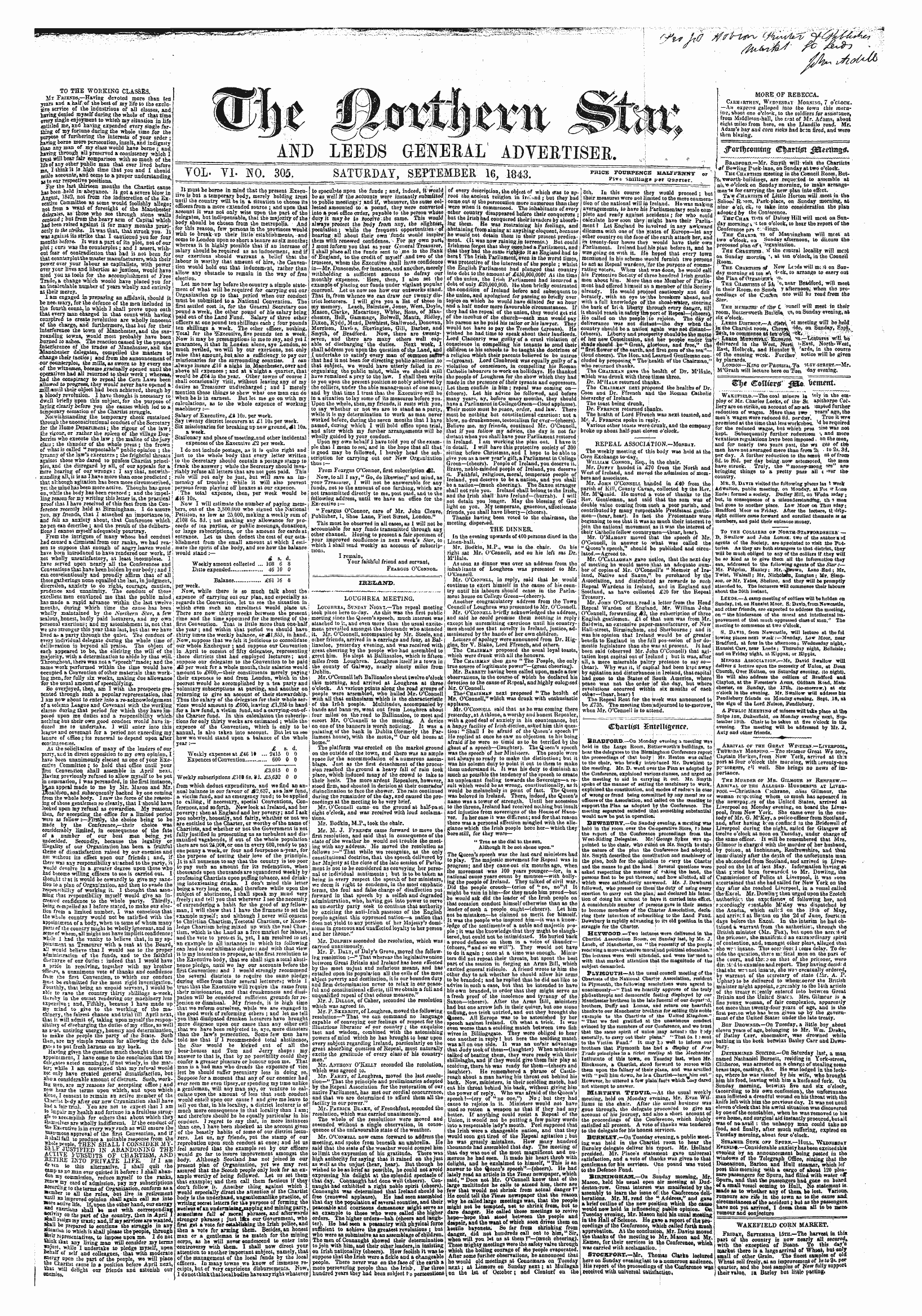 Northern Star (1837-1852): jS F Y, 3rd edition - Ireland.