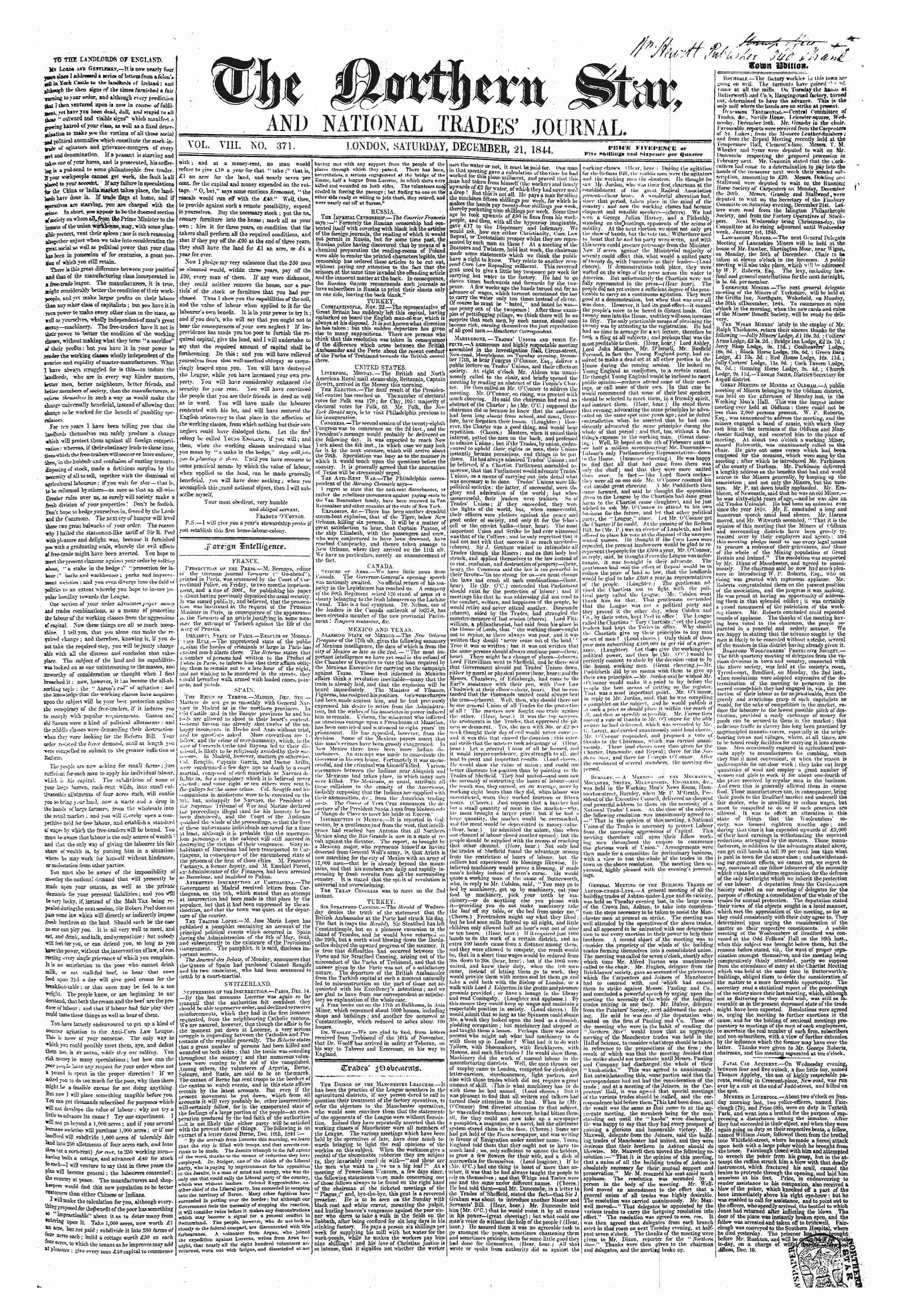 Northern Star (1837-1852): jS F Y, 3rd edition - Sorti^N %Ntetli£Ence