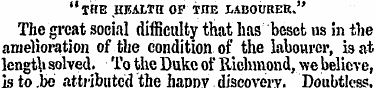 "THE HEALTH OF THE LABOURER." The great ...