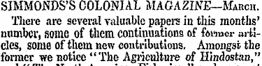 SIMMONDS'S COLONIAL MAGAZINE-March. Ther...