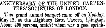 ANNIVERSARY OF THE UNITED CARPENTERS' SO...