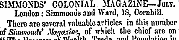 SIMMONDS' COLONIAL MAGAZINE—Jult. London...