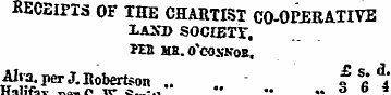 RECEIPTS OF THE CHARTIST CO-OPERATIVE LA...