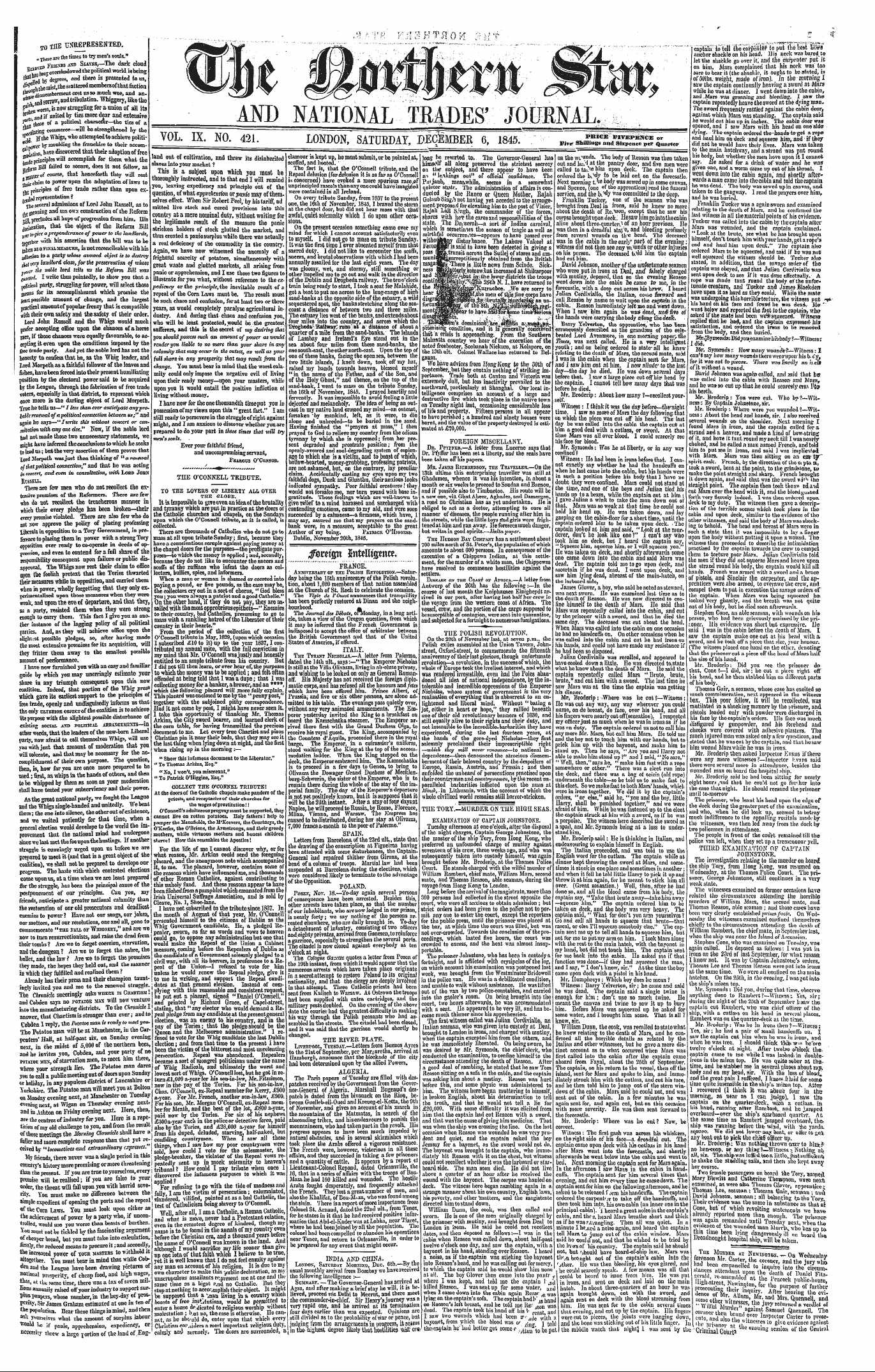 Northern Star (1837-1852): jS F Y, 3rd edition - Vol. Ix. Mo _ 421. London, Saturday, Pec...