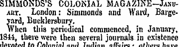 SIMMONDS'S COLOMAL MAGAZINE-Jasuakt. Lon...