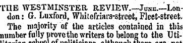 TUB WESTMINSTER REVIEW.—June.—Lon don: G...