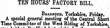 TEN HOURS * FACTORY BILL. Bradford, York...