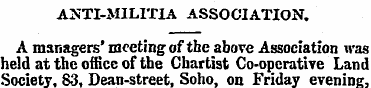 ANTI-MILITIA ASSOCIATION. A managers' me...