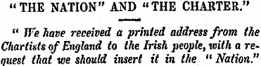 "THE NATION" AND "THE CHARTER." " We hav...