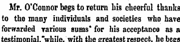 Mr. O'Connor begs to return his cheerful...