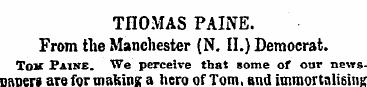 THOMAS PAINE. From the Manchester (N. II...