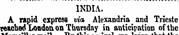 INDIA. A rapid express via Alexandria an...