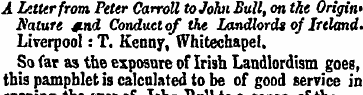 A Letter from Peter Carroll to John Bull...