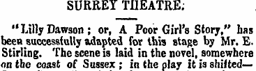 SURREY THEATRE; "LillyDawson; or, A Poor...