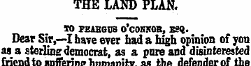 THE LAND PLAN. TO FEABGUS O'CONKOB, BSQ....