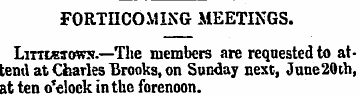 FORTHCOMING MEETINGS. Lims-rows.—The mem...