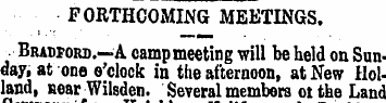 FORTHCOMING MEETINGS.. Bradford.—A camp ...