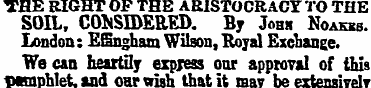 THE RIGHT OP THE ARISTOCRACY TO THE SOIL...