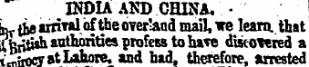 INDIA AND CHINA. ' . - " L- the arrival ...