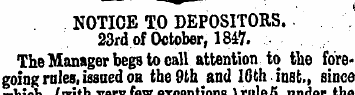 NOTICE TO DEPOSITORS. 23rd of October, 1...