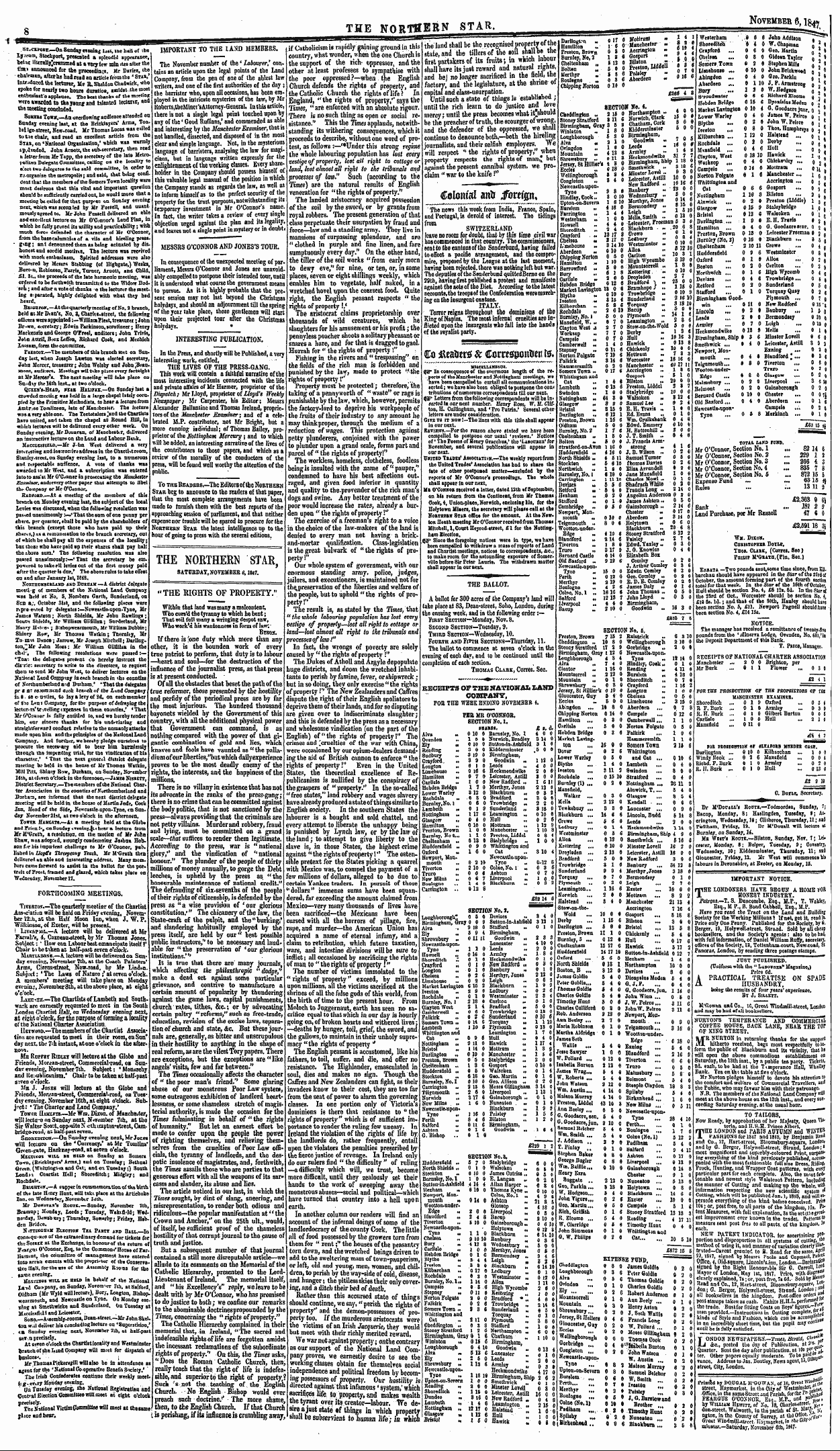 Northern Star (1837-1852): jS F Y, 3rd edition - The Northern Star, Saturday, Novembeb 6,1847.