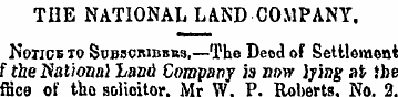 THE NATIONAL LAND COMPANY. Notice to Sub...
