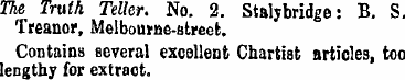 The Truth Teller. No. 2. Stalybridge: B....