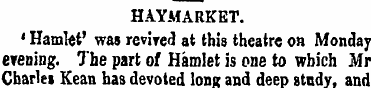 HAY.MARKET. • Hamlet' was revived at thi...