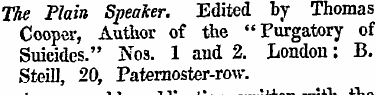 The Plain Speaker. Edited by Thomas Coop...