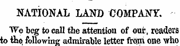 NATIONAL LAND COMPANY. We beg to call th...