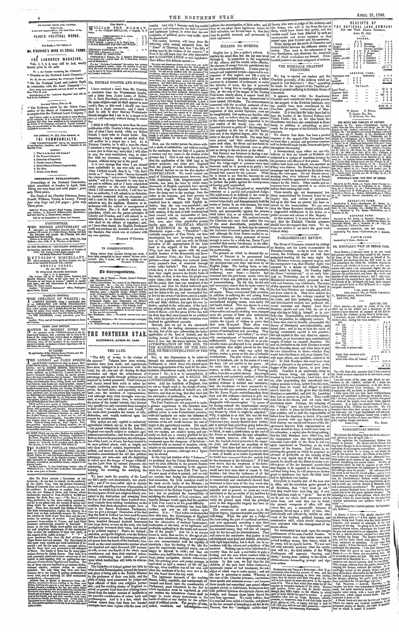 Northern Star (1837-1852): jS F Y, 3rd edition - Killing No Murder. English Law Is Like A...