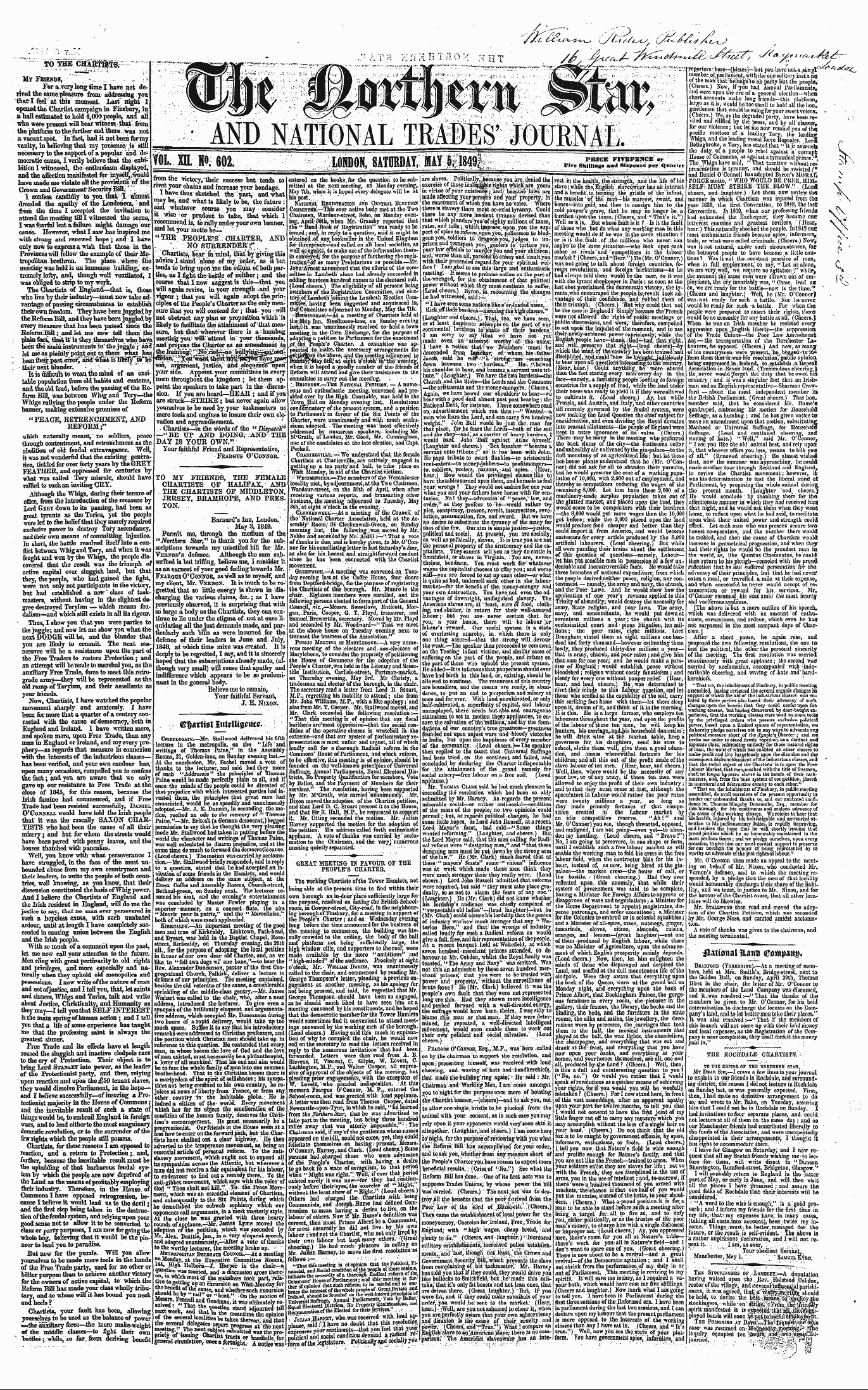 Northern Star (1837-1852): jS F Y, 3rd edition - To My Friends, The Female Chartists Of H...