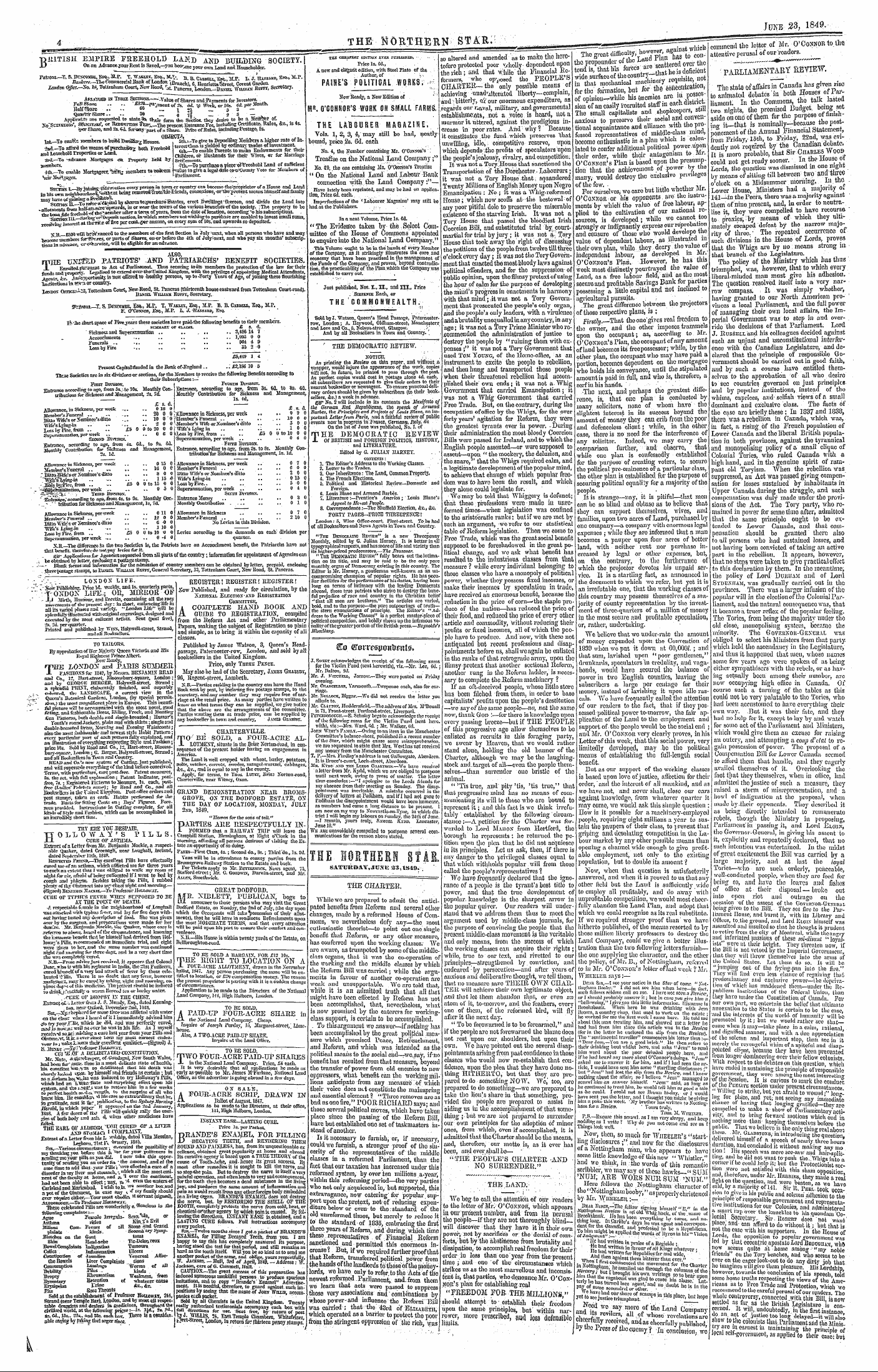 Northern Star (1837-1852): jS F Y, 3rd edition - J. Sweet Acknowledges The Receipt Of Thc...