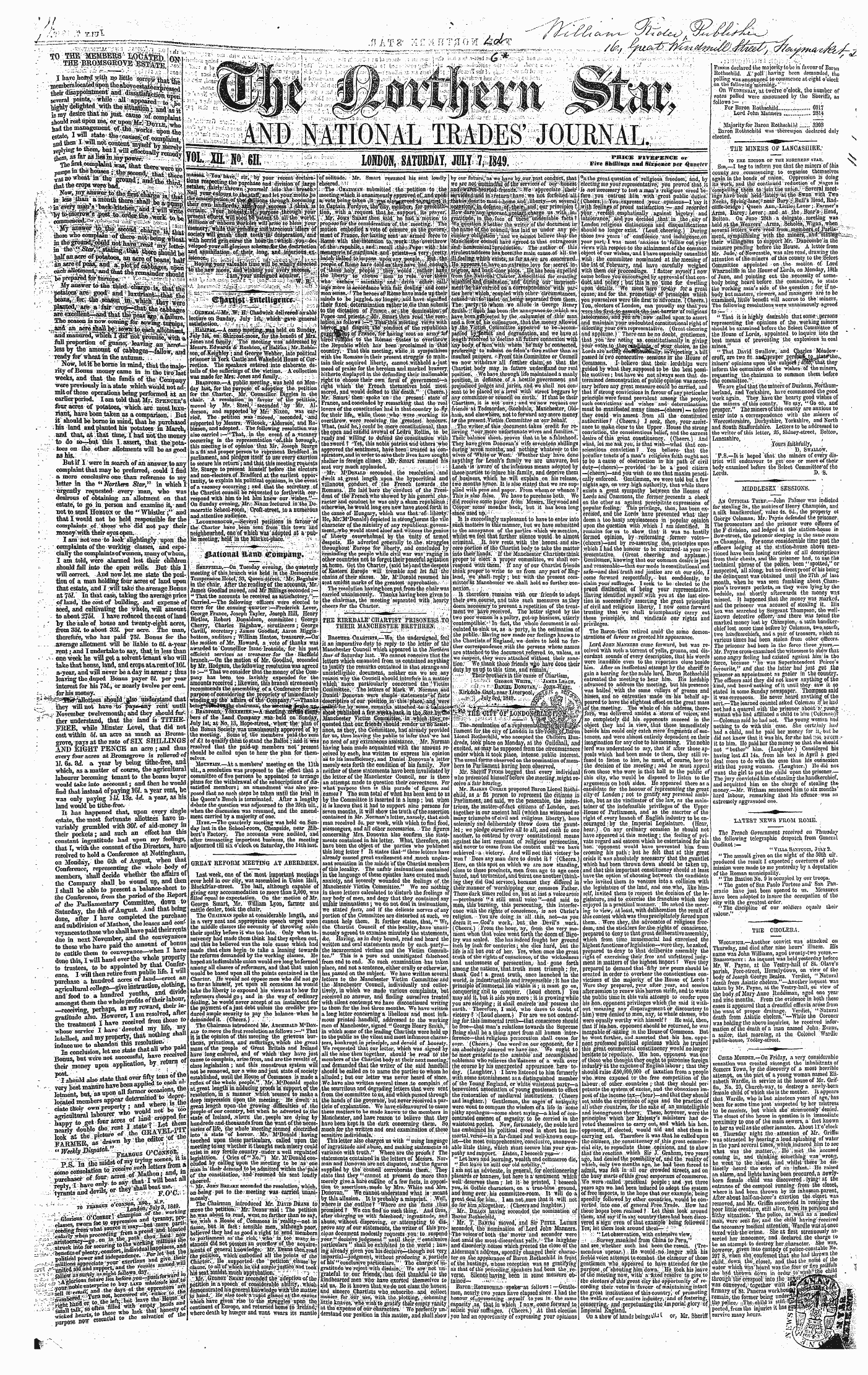Northern Star (1837-1852): jS F Y, 3rd edition - R.Lopimil^Mrf'wi Hr! Chadwick Deli Vered...