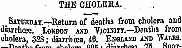 THE CHOLERA.. SATORnAT.—-Return of death...