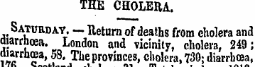 THE CHOLERA. Saturday. — Return of death...