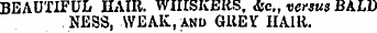 BEAUTIFUL HAIR. WHISKERS, «S-c„ versus BALD NESS, WEAK, and GllEY HAIR.