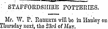 ' STAFFORDSHIRE POTTERIES. Mr. W. P. Rob...