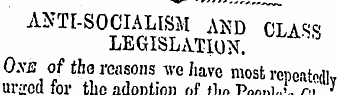 ANTI-SOCIALISM AND CLA ^J LEGISLATION. O...