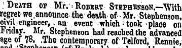 Death op Mr. Robert Stephesson.—With reg...