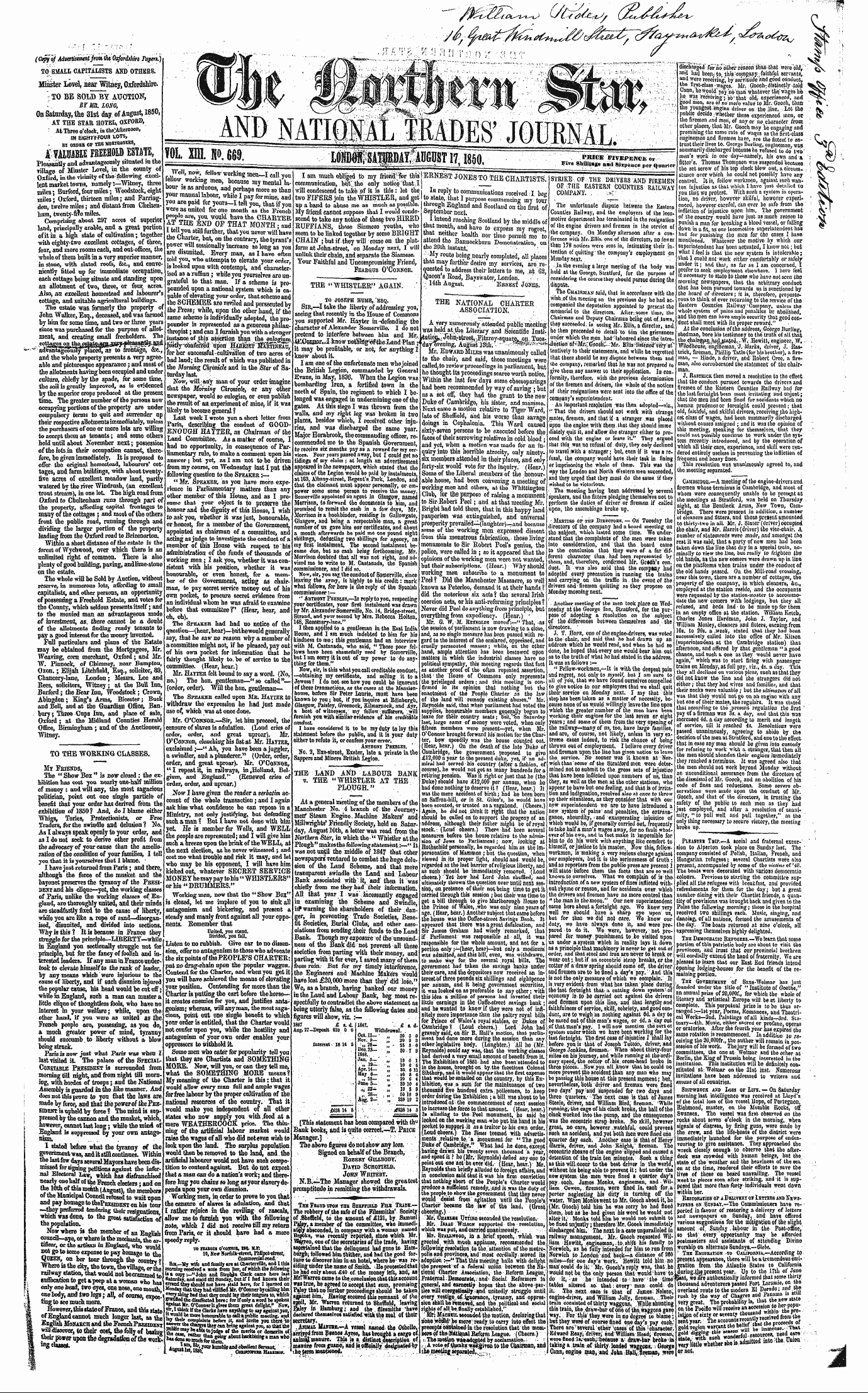 Northern Star (1837-1852): jS F Y, 3rd edition - (Copy Of Adue^Imentfrom The Oxfordshire Papers.)