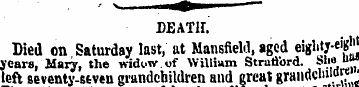 DEATH. Died on Saturday last, at Mansfie...