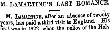 M. LAMARTINE'S LAST ROMANCE. M. Lamartin...