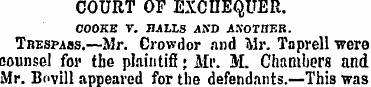 COURT OF EXCHEQUER. COOKE V. HALLS ASD A...