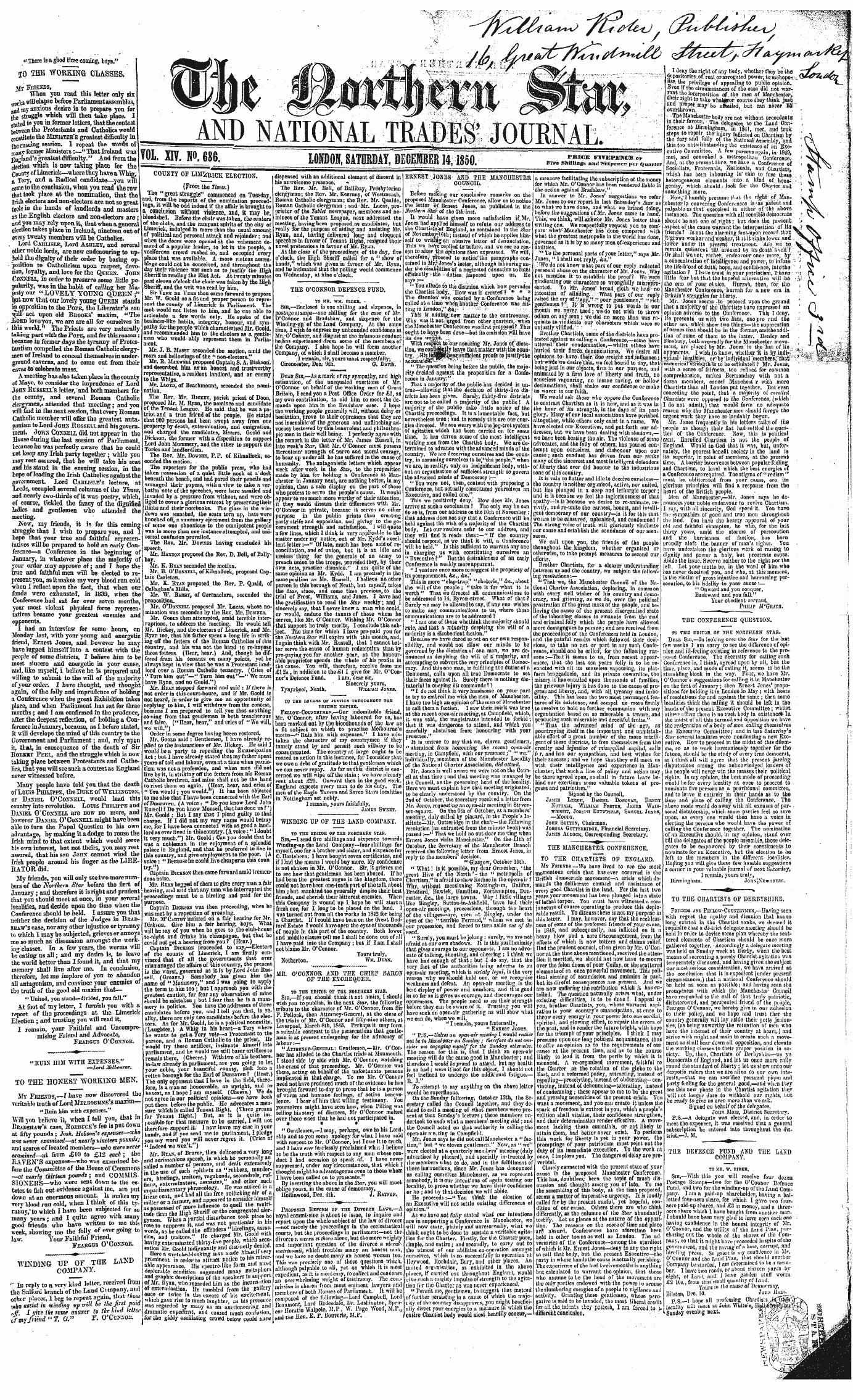 Northern Star (1837-1852): jS F Y, 3rd edition - Mr. O'Connor Ahv Thifi Uh1js1t Ualtujx O...