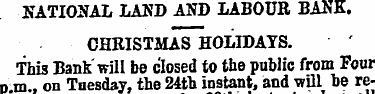 NATIONAL LAND AND LABOUR BANK. CHRISTMAS...